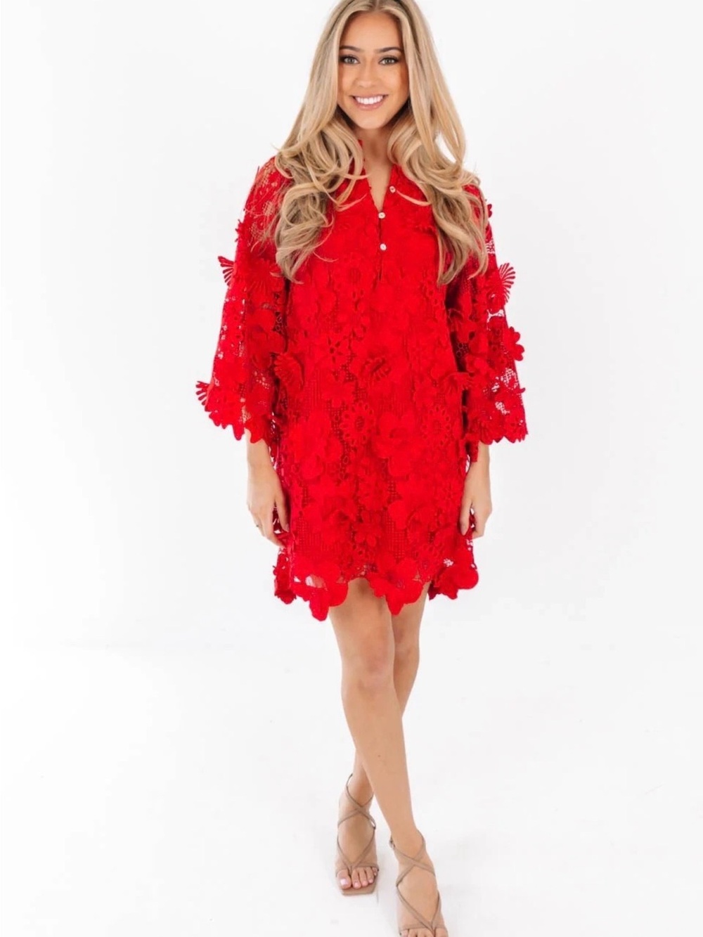 J. Marie Seraphina Dress Red floral appliqué SIZE M Fantastic Special Occasion